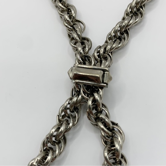 Vintage silver tone lariat statement necklace with kumquat pendants chunky chain - Picture 3 of 10